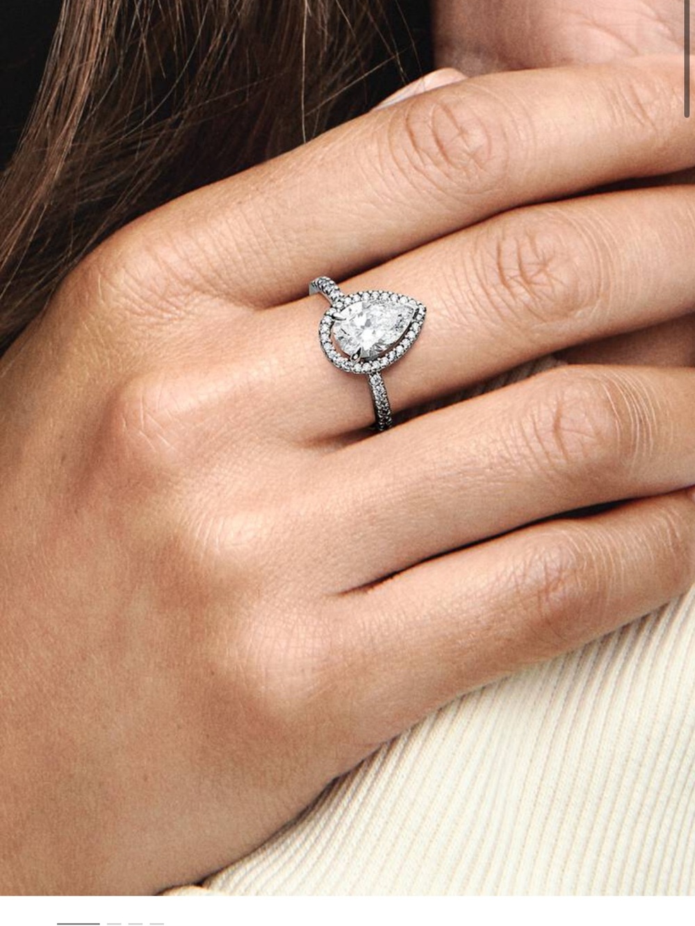 Pandora Pear-Shaped Halo Ring in Silver Tone size 52 / 6